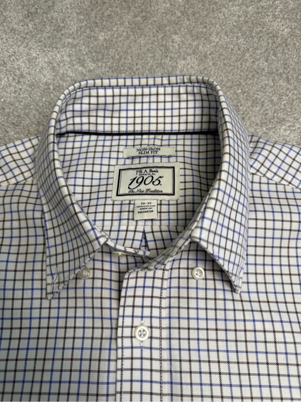 Jos. A. Bank 1905 Men’s Non-Iron Slim Fit Check Dress Shirt 16 35 Cotton